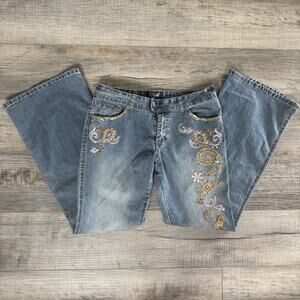 y2k Angels low rise Flare Y2K jeans Bratz Sz 13 Embroidered Beaded Stretch Faded